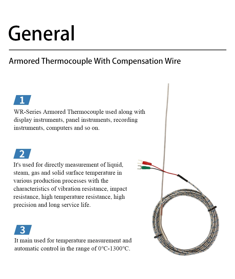 0-1300 Deg. C Wrnk191 Type K High Temperature Armored Thermocouple Temperture Sensor