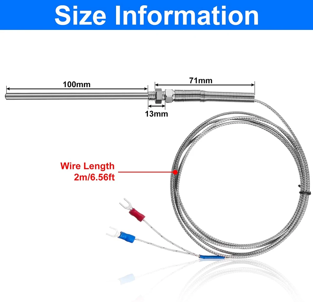 High Quality PT100 PT1000 Rtd Temperature Sensor Thread M8 3 Core 1 Meter Wire Thermocouple Probe